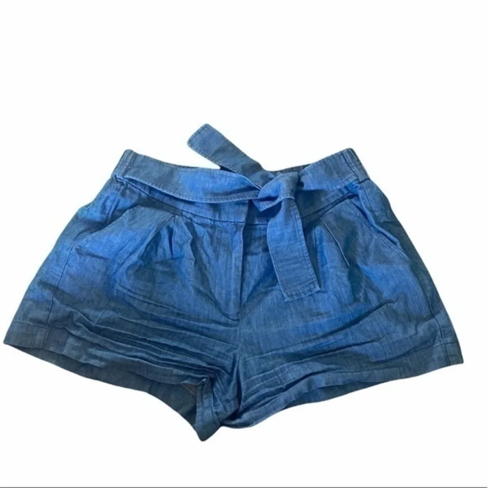 J.Crew Blue Chambray Tie Waist Shorts Size 6 100% Cotton